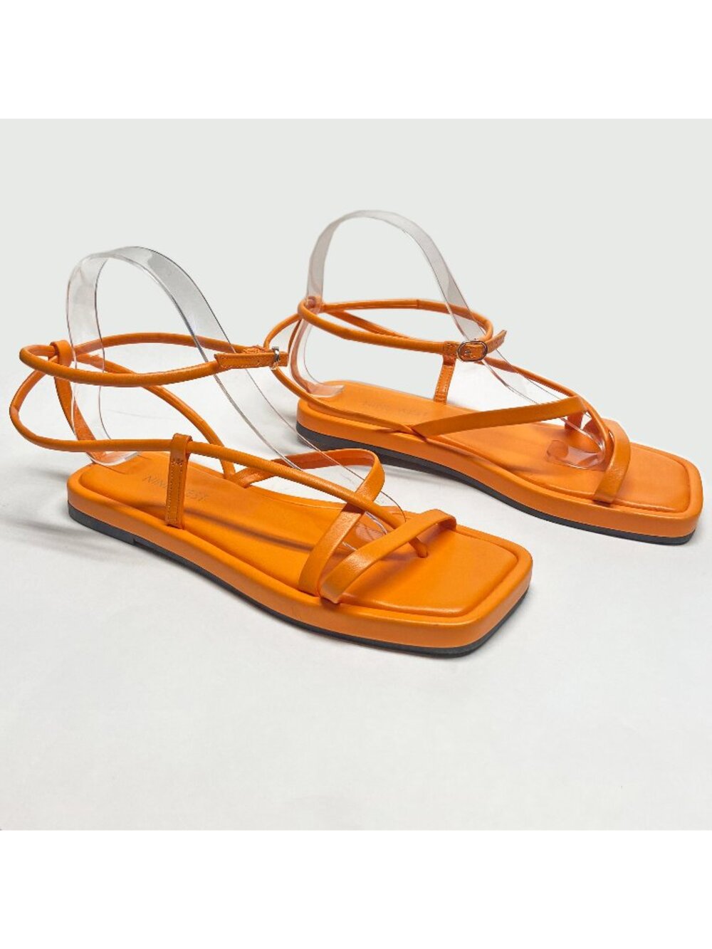 Nine West Waren Orange Strappy Flat Sandals Size 7 Square Toe Ankle Strap